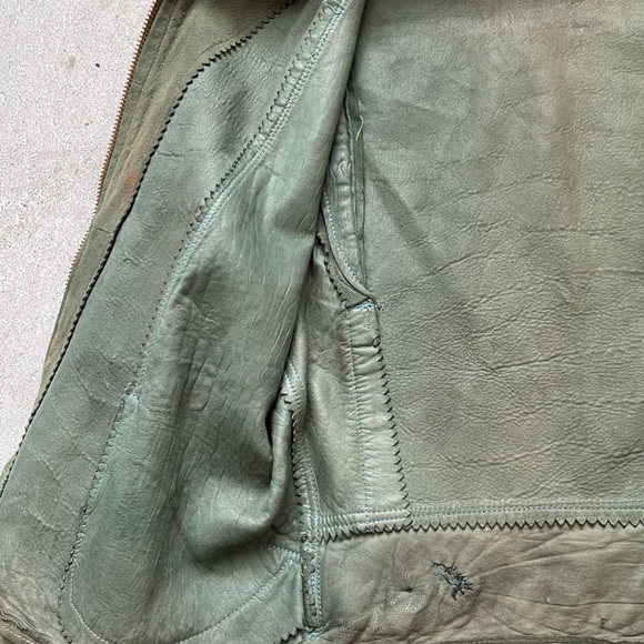 Antique Leather Jacket 1930s 40s Moto Biker Flapper Victorian Cossack XS Green - Picture 12 of 16